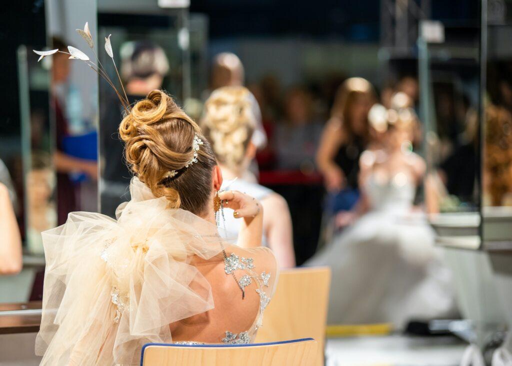 Wedding fashion event, models styled for brides with wedding hairstyles
